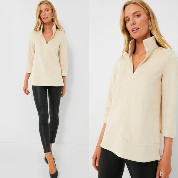 Tuckernuck Tops - Tuckernuck NEW Bone Ivory Faux Suede Margot Collared 3/4 Sleeve Top Size M